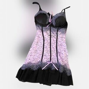 Black and Lavender Floral Chemise